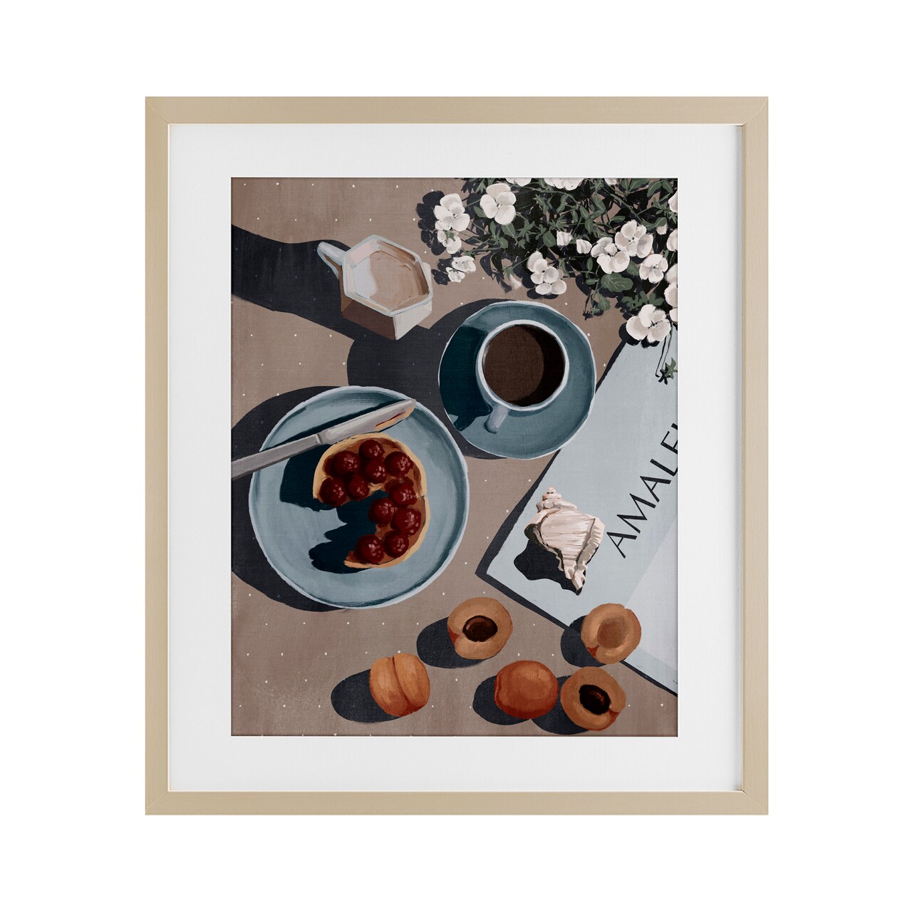 Stupell Industries Morning Brunch Fruit & Coffee Framed Print Under Glass, design by Anna Lischenko